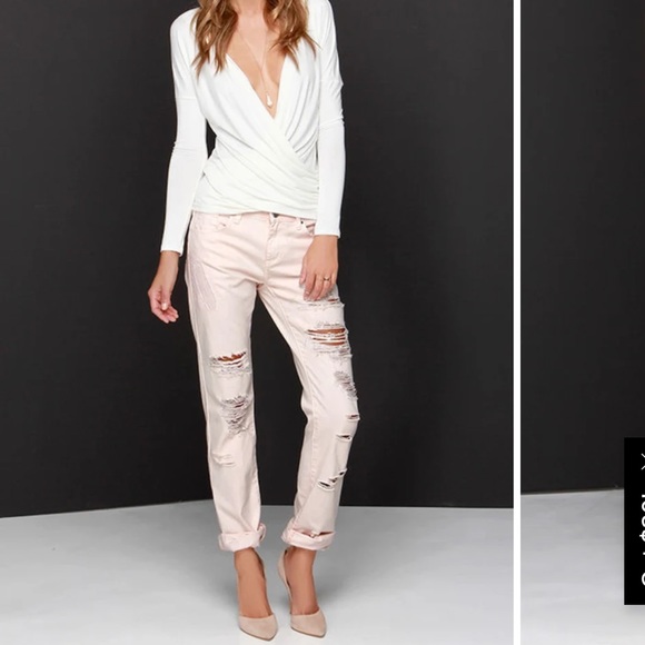 Blank NYC Ditz Distressed Pale Pink Denim Rock Cotton Boyfriend Jeans NWOT 30 - Picture 2 of 16